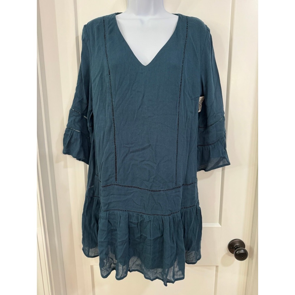 Blue by Gia Flare Sleeve V Neck Tunic Dress Teal Blue Size‎ Medium